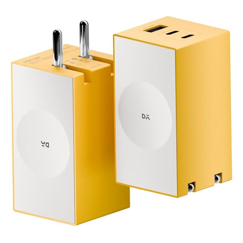 Image of DailyObjects POP 67W Triple Port GaN Charger Adapter with Foldable Pins|USB-C Dual Port & Type A Power Output|Fast Charging|Support iPhone 12 13 14 15 16 pro Max,ipad,Samsung,MacBook M1 M2-Yellow