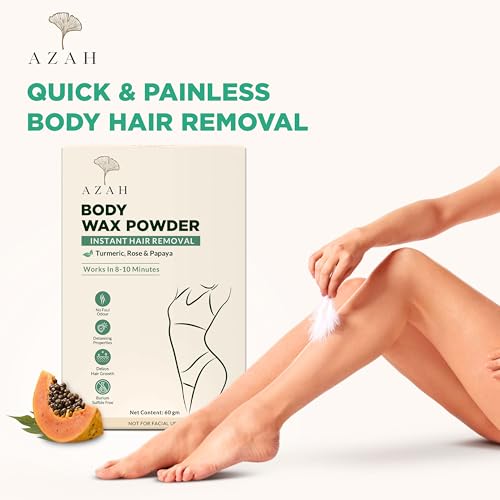 Image of Azah Bikini Wax Powder for Women [60gm x 2]| Painless Hair Removal in 8-10 Mins | Natural Wax Powder with Turmeric, ROse & Papaya | No Chemicals, No Irritation & Rashes, Ideal for Bikini, Legs & Underarms