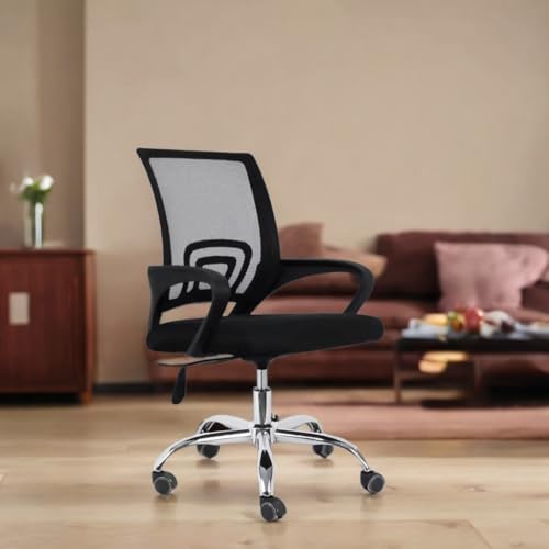 Image of Office Arm Chair with Frame, Mesh Back, Nylon Base, and Adjustable Handle, Cushion Fabric (900 Chair-Black)