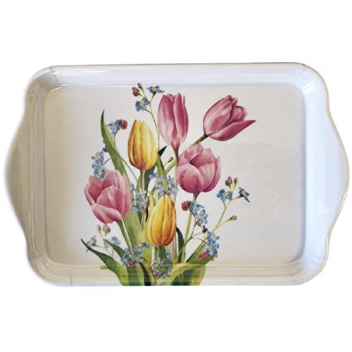 Ambiente Tablett Tray Serviertablett 13x21 cm Dekotablett Tulpen Blumenmotiv Melamintablett Tulips Bouquet