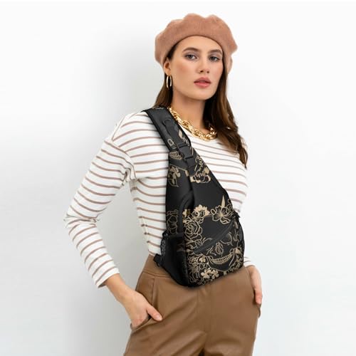 Skull Sling Bag Travel Sling Backpack Crossbody Bag Shoulder Pack Hiking chest Daypack for Women Men Waterproof Adjustable Lightweight Cycling Runners Climbing2