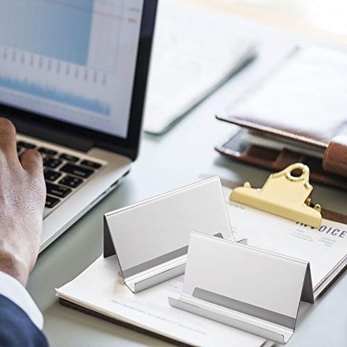 Sooez Metal Business Card Holders Stand For Desk, 3 Pack Office Stainless Steel Business Card Table Top Display Stand Name Card Holder For Business Cards, Mirror Silver #TOP6