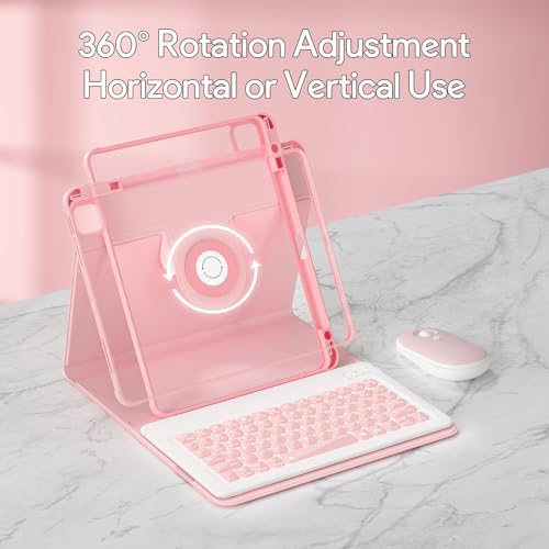 Image of YBING for iPad Air 13 Inch & Pro 12.9 Keyboard Case with Mouse, 7 Colors Backlit Keyboard & 360 Rotating Cover with Pencil Holder for iPad Pro 12.9 (6th, 5th, 4th gen), Air 13 M4 /M3 /M2 (Pink)