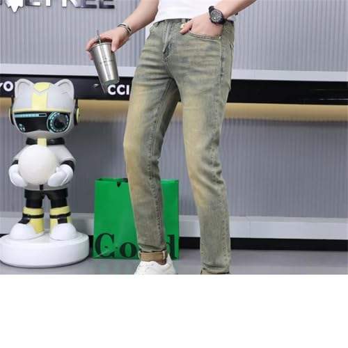 Men's Retro Mud-Color Jeans Thin Stretch Slim Fit Skinny Street Skinny Long Pants3