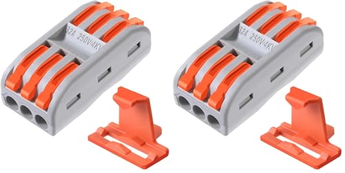 50pcs Conductor Compact Connectors Lever Wire Nut Electrical Connectors with Fixed Base for 3 Circuit Inline Splices 28-12 AWG (Pack of 2)