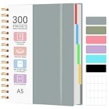 Spiral Notebook, A5 Size 5 Subject Notebooks College Ruled with Tabs and Removable Dividers, 300 Pages 100GSM Thick Spiral Ruled Lined Writing Journal Notebook for Work, School（6.2"x 8.5"）