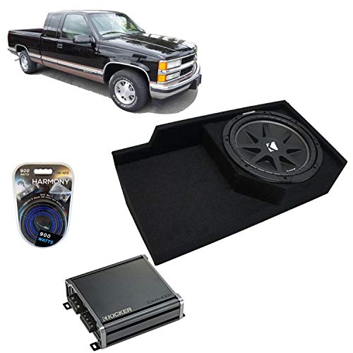 Harmony Audio Compatible with 1988-1998 Chevy CK Silverado Ext Truck Kicker Bundle Comp C10 Single 10 Sub Box Enclosure & CXA400.1 Amp