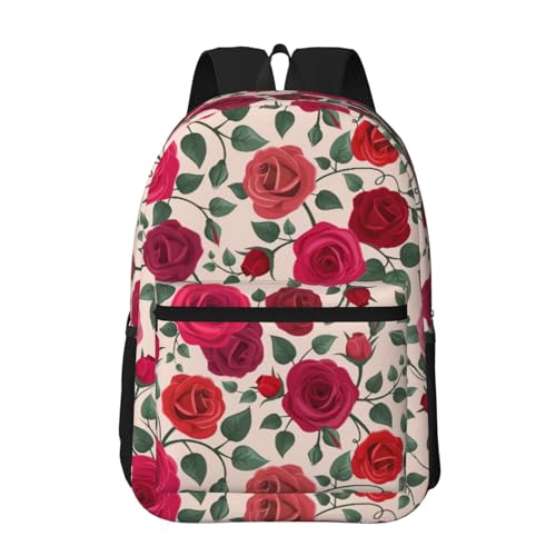 Vintage Floral red Rose Burgundy Flowers Backpack Multipurpose Shoulder Bag Capacity Gym Outdoor Hiking Travel Camping Gym Daypack 17in