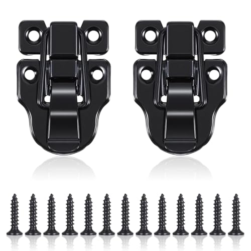 2 PCS Small Toggle Hasp Latch with Hardening Screws, Metal Tool Box Buckle Latches Hardware Black Duckbilled Jewelry Box Latch Locks Replacement Chest Latches for Cabinet Door Guitar Case Wooden Boxes