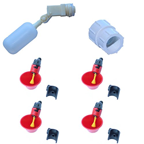 6 Piece Kit Automatic Chicken Bucket Waterer Poultry Water Drinker with Cups
