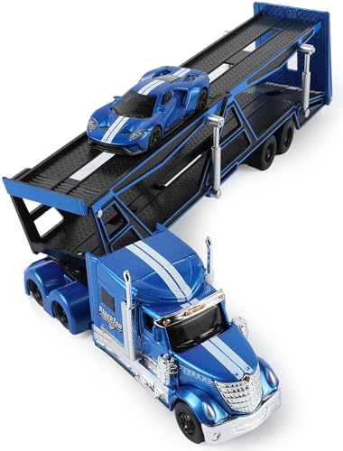 Model Kit For International Lonestar And Ford, 1/65 Metal Auto Transporter Long Haul Carrier Diecast Truck Toys Gifts For Boys Adult Collector -blue