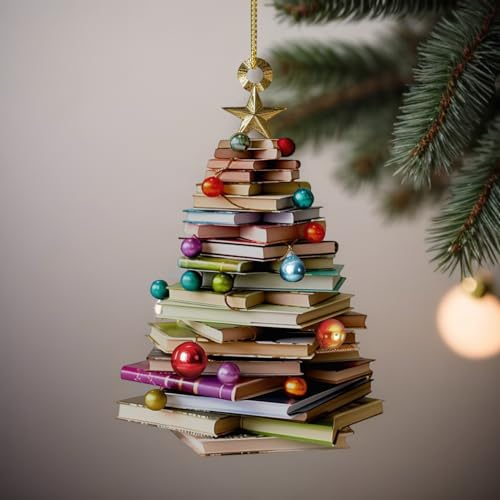 2 x Book Christmas Tree Ornament, 2D Flat Book Christmas Ornament, Book Lover Gift, Reading Book Ornament, Librarian Family Ornament, Library Book Store Ornament, 5inch (Not 3D Ornament) (Book)