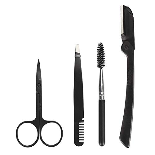 Wincome Eyebrow Kit, 4 in 1 Stainless Steel Shaping Kits Women Men Eyebrow Grooming Set, Eyebrow Scissors, Eyebrow Brush, Tweezers, Eyebrow Razor, Face Eyebrow Razor Trim Tool (4Pcs)