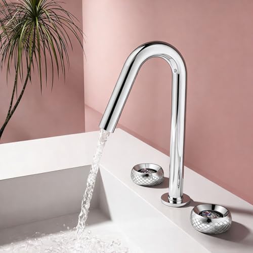 Mitigeur de lavabo 3 trous blanc en laiton à 2 boutons et cartouche double mode intégrée