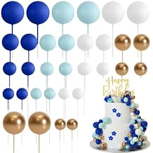 32 PCS Rainbow Ball Cake Topper Set with Gold Happy Birthday Topper, Foam Ball Decorations for Birthday Cake, Cupcakes, Fruits & Desserts