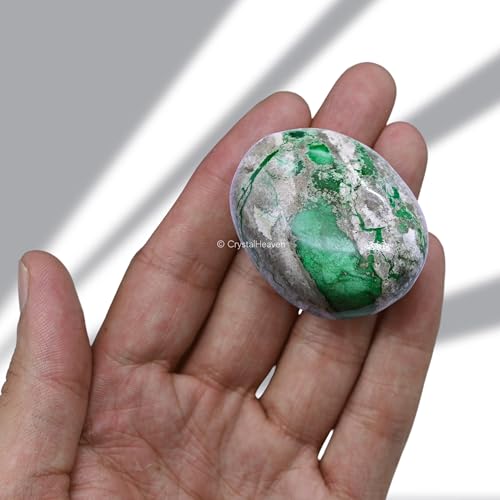 Image of Variscite Crystal Palm Pebbles Stones for Anxiety Stress Relief Massage - AAA Grade Original Healing Gemstone Agate Palm Stone for Yoga Meditation Spiritual Reiki Feng Shui