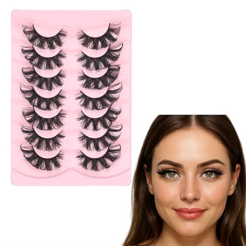 Lilbitty 7 Pairs Fluffy Strip Lashes 12-20mm 80D Volume False Eyelashes Wispy Soft Curly Eye Lashes Waterproof Faux Mink Lashes