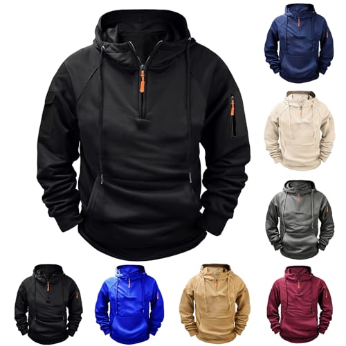 Men's Pullover Sweatshirts Hoodie Zipper Pullover Sports Casual Sweater with Multi-Pocket Fall Winter3