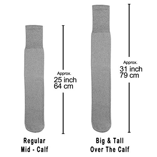 6 Pairs Men's Athletic Tube Socks Over The Calf - Big & Tall (10-15 Big & Tall, 6-Pairs Grey) #TOP6