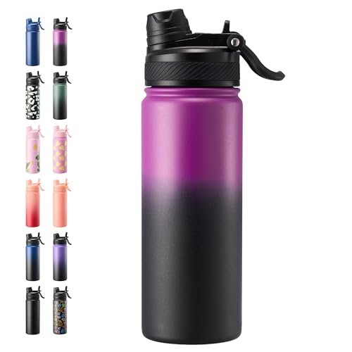 Fijinhom 18 oz Insulated Water Bottle, 2-in-1 Straw and Spout Lid Stainless Steel Thermos, Leak-Proof, Double Wall Vacuum Flask, Keep Cold 24H for Outdoor, Sports, Travel, School (Purple&Red)