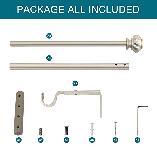 Turquoize 2 Pack Window Curtain Rods For Windows 30 To 48 Inches Adjustable Decorative 3/4 Inch Diameter Single Window Curtain Rod Set With Classic Finials (Nickel, 30-48) #TOP5
