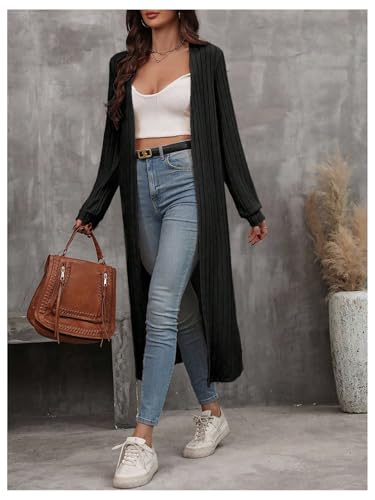 MakeMeChic Women's Rib Knitted Long Cardigan Open Front Long Sleeve Knitted Outwear4