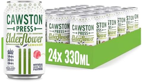 Cawston Press Elderflower Lemonade Fizzy Drink Blended with Sparkling Water and Pressed Apple Juice (330ml x 24 cans) | Gluten Free - Vegan - No Added Sugar