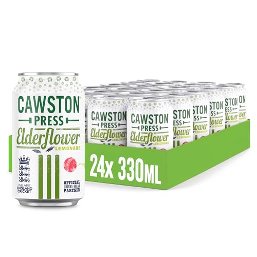 Cawston Press Elderflower Lemonade Fizzy Drink Blended with Sparkling Water and Pressed Apple Juice (330ml x 24 cans) | Gluten Free - Vegan - No Added Sugar