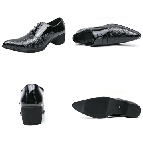 Men's Patent Leather Printing Chunky Heel Dress Oxford Shoes Classic Pointed Toe Lace Up Comfort Low Top Anti-Slip Business Formal Shoes Casual Business Wedding Party4