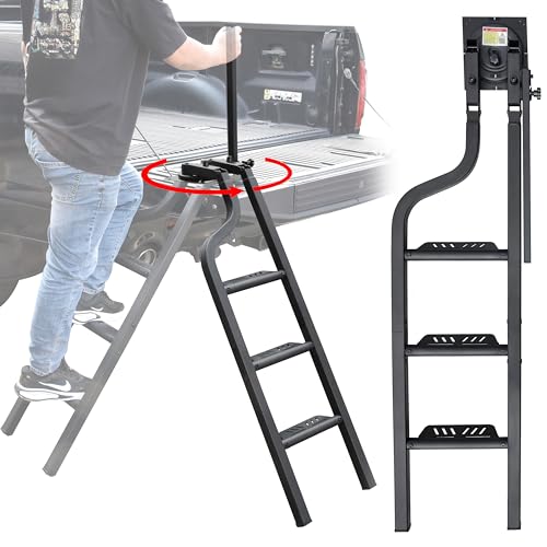 KEWISAUTO Foldable Pickup Truck Tailgate Ladder with Grab Handle, 42" Heavy Duty Universal Folding 360°Rotatable Tailgate Step Ladder with Handrail for Ford F150, Dodge RAM 1500 etc. Accessories