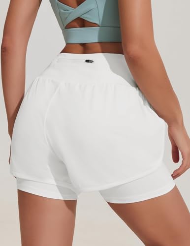 PINSPARK Pantalones Deportivos para Mujer Pantalones Cortos para Correr Pantalones Cortos Deportivos de Cintura Alta 2 en 1 con Bolsillo Secado rápido Fitness Yoga Jogging Pantalones de Entrenamiento - imagen 2