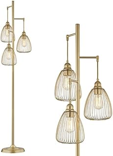 LeeZM Gold Industrial Floor Lamp for Living Room Modern Floor Lighting Rustic Tall Stand Up Lamp Vintage Farmhouse Tree Floor Lamps for Bedrooms, Office Torchiere Standing Lamp 3 Light Bulbs exclude