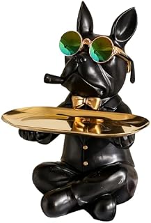 Modern Art Resin Bulldog Tray Statue - Stylish Piggy Bank & Key Holder for Home Decor, Office Storage, Dining Table Accent - Unique Small Object nizer