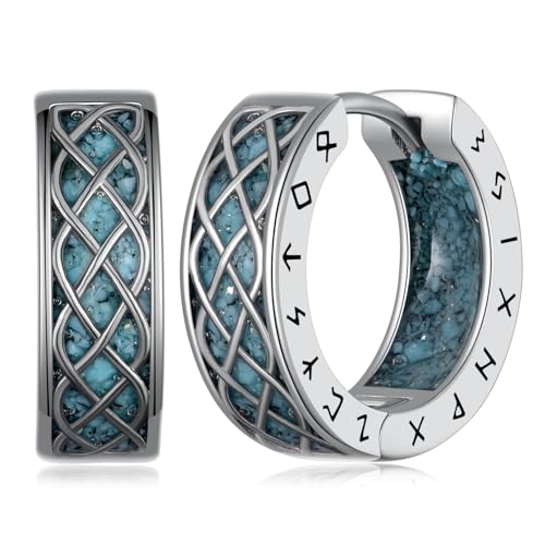 Viking Earrings for Men Women 925 Sterling Silver Rune Celtic Hoop Earring Viking Jewelry Gifts Men Women