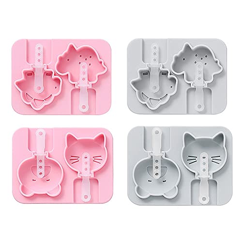 CANDeal 4er-Pack Käsespießform, Jumbo-Katze, Dinosaurier, Bär, Silikon-Lollipop-Form, Silikon-EIS-Pop-Formen, 2 Hohlräume, Hausgemachtes EIS Am Stiel, Eisform, Tiere Mit 8 Wiederverwendbaren Stäbchen Cover