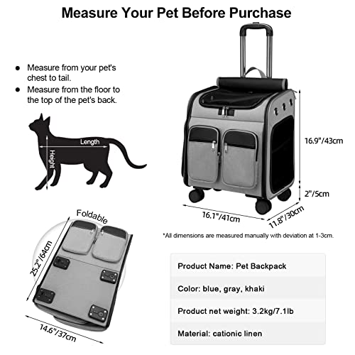 Elegx Large Space Rolling Backpack Southwest,Delta Airline Approve For Pets With Detachable Wheels,Collapsible,Breathable Mesh With Cup Holder, Easy To Handle, Spacious For Traveling & Vet Appointment #TOP1