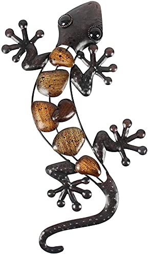 GRENADINE BOUTIQUE - Salamandre Décoration Mural Gecko Intérieur ou Extérieur - Modèle 1 : Galets et Plate 30cm