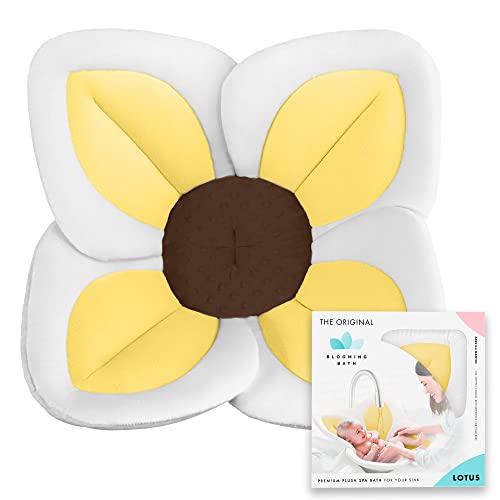 Image of Blooming Bath Lotus Baby Bath Seat - Plush Minky Baby Sink Bathtub Cushion - The Original Washer-Safe Flower Seat for Newborns - Yellow