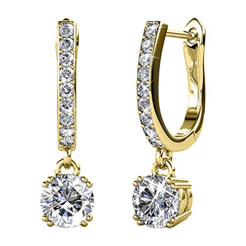 Cate & Chloe McKenzie 18k White Gold Dangling Earrings with Swarovski Crystals, Solitaire Crystal Dangle Earrings, Best Silver Drop Earrings for Women, Channel Set Drop Horseshoe (Yellow Gold)