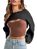 RPYHF Women's Bolero Knit Shrug Cropped Sweaters Casual Long Sleeve Crop Tops Loose Pullovers Black