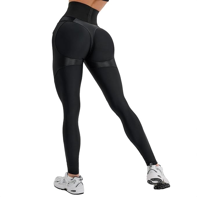 Bona Fide Leggings zum Anheben des Pos für Damen Scrunch Butt Leggings hohe Taille Bauchkontrolle Fitnessstudio Workout Yogahose Extra Sex-Push-Up Corsage Lyc Black Skin X-Klein