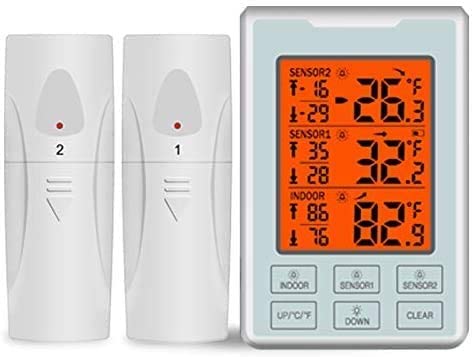 VIVOSUN Wireless Refrigerator Thermometer With 2 Sensors – Digital Freezer Temp Monitor With Alarm, MIN/MAX Records For Kitchen, Restaurant, Outdoor Use