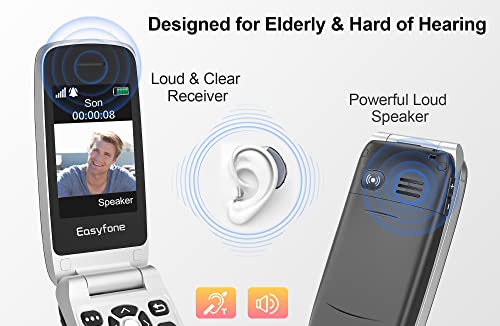 Easyfone Prime-A1 Pro 4G Easy-To-Use Flip Cell Phone | Unlocked For T-Mobile, Metro, Tello, Speedtalk, And Redpocket(At&T) | Sos Button With Gps | Dual Hd Display | Convenient Charging Dock (Black) #TOP4