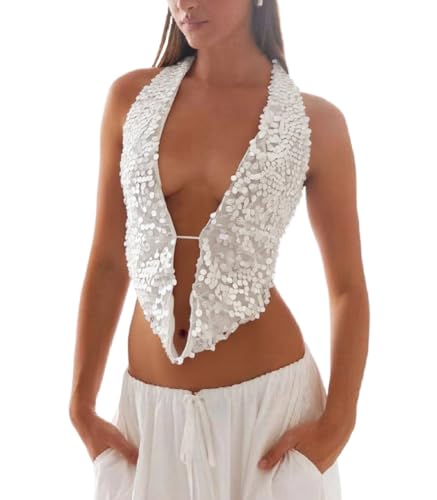 Y2k Tank Top Crop 90s Emo Shirt 2000s Cute Camisole 2025 Trendy Sequin Tops for Women Shiny Mcbling