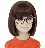 SHECOOL Brown Bob Wigs for Velma Cosplay Costume Wig with Glasses Short Bob Wig with Bangs Cute...