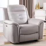 ANJ Power Recliner Chair for Adults with USB Charging, Breathable Faux Leather Oversized Electric Recliners, Single Overstuffed Heavy Duty Reclining Sofa Chairs for Living Room, Beige