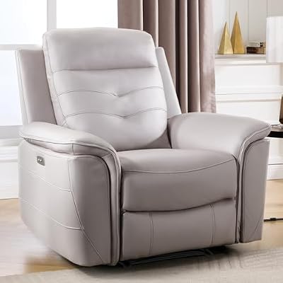 ANJ Power Recliner Chair for Adults with USB Charging, Breathable Faux Leather Oversized Electric Recliners, Single Overstuffed Heavy Duty Reclining Sofa Chairs for Living Room, Beige