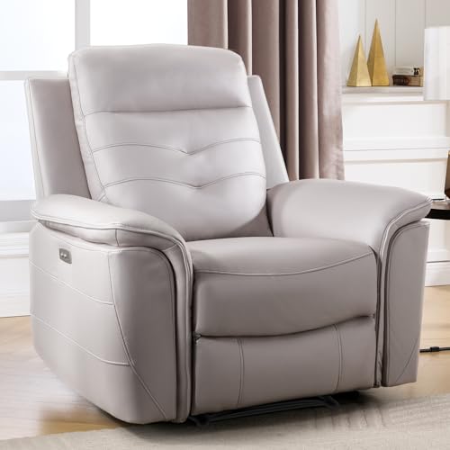 Image of ANJ Power Recliner Chair for Adults with USB Charging, Breathable Faux Leather Oversized Electric Recliners, Single Overstuffed Heavy Duty Reclining Sofa Chairs for Living Room, Beige