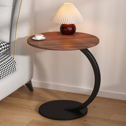 Mesa auxiliar de sofá en forma de C con ruedas, mesita de noche redonda vintage para laptop, mesa de acento de oficina, mesas auxiliares de café.
