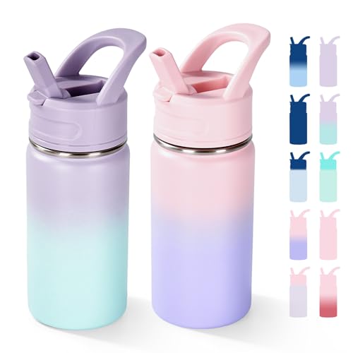 Fijinhom 12oz Water Bottle for School, Water Bottles with Straws, Insulated Water Bottles, Stainless Steel Vacuum Insulated Bottle, Leak-Proof, BPA-Free, Candy Couple